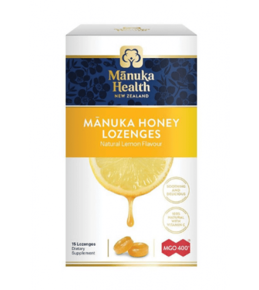 Manuka Health Lemon Lozenges 400+ 蜜纽康MGO 400+ 麦卢卡蜂蜜润喉糖柠檬味 15粒